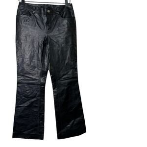 Theory Womens 100% Leather Bootcut Pants Black Mid Rise Pockets Belt Loops 4